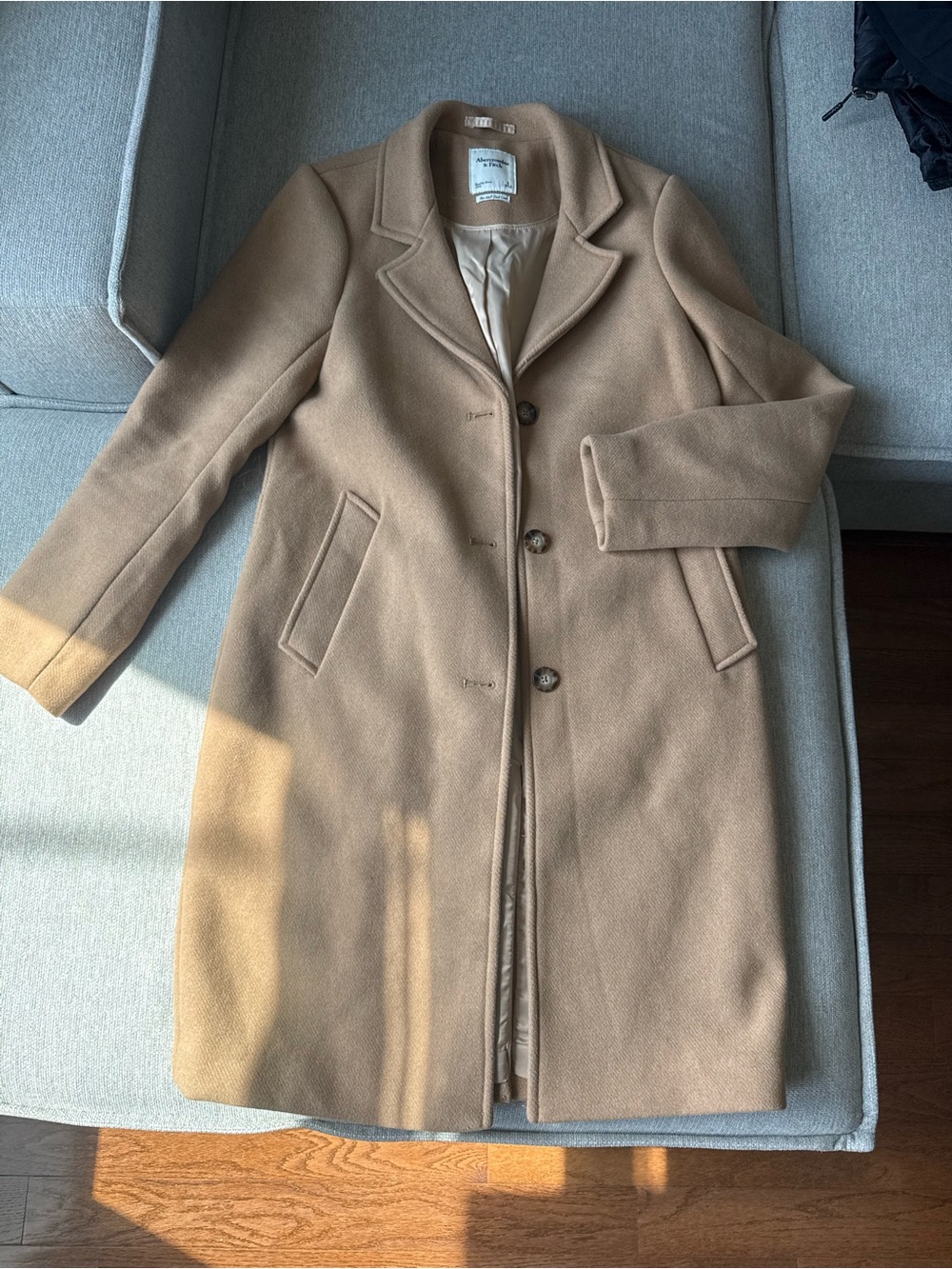 Abercrombie & Fitch Camel Single-Breasted Long Trench Coat
